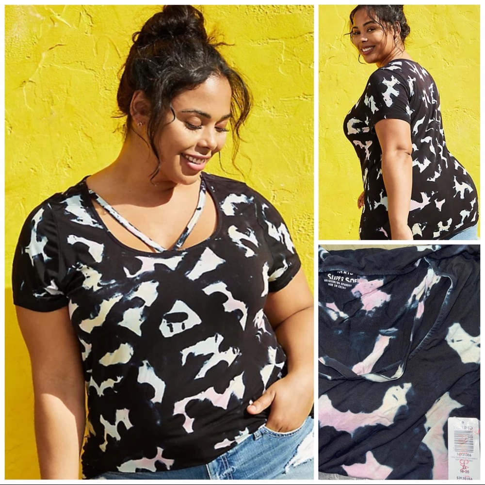 TORRID BLACK TIE-DYE SUPER SOFT STRAPPY TEE